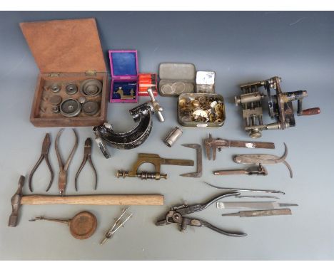 A collection of largely clock maker's tools etc