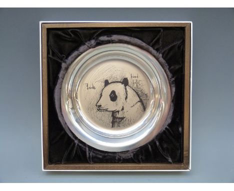 Bernard Buffet hallmarked silver limited edition Panda plate, diameter 20cm, 215g,in original box with certificate 