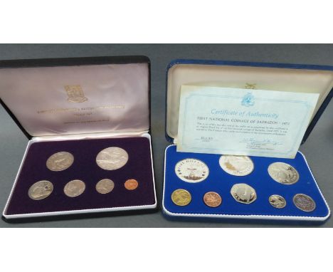 A cased First National Coinage of Barbados proof set together with a First Coinage of the British Virgin Isles proof set