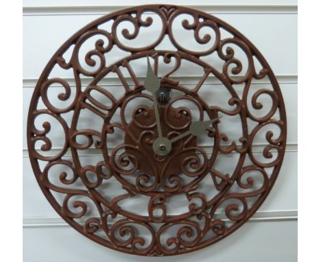 Newgate 'Chatsworth' circular garden / patio clock in rust coloured finish, 36cm dial