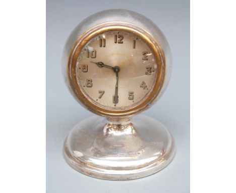 George V hallmarked silver desk clock, Birmingham 1925 maker Charles Perry & Co., 10.5cm tall 