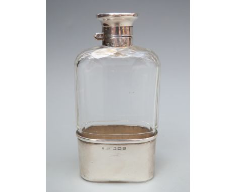 George V hallmarked silver and tortoiseshell hip flask with cut glass bottle and pique work tortoiseshell bayonet cap and pul