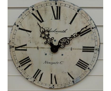 Newgate 'Blackworth' quartz caseless wall clock in distressed enamel effect with Roman numerals, 50cm diameter