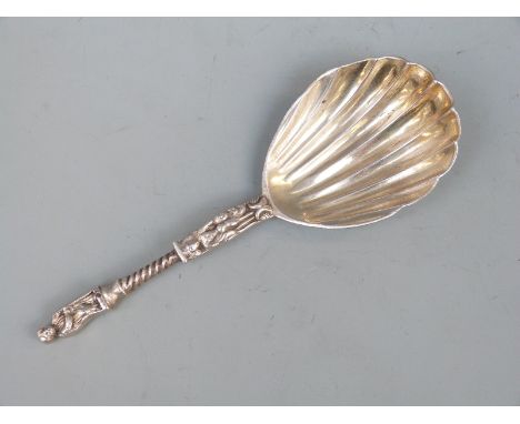 Victorian hallmarked silver apostle caddy spoon with shell shaped bowl, London 1870 maker H J Lias & Son, length 10cm, 18g