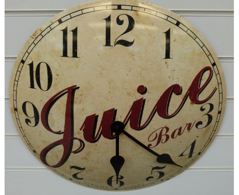 Newgate quartz advertising enamelled wall clock for 'Juice Bar' in distressed look finish, 50cm diameter