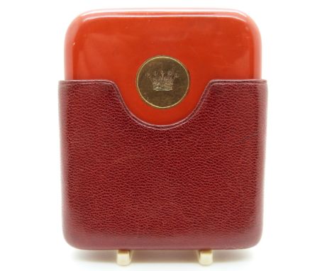 Cartier silver gilt and red enamel cigarette case with import hallmark for 1928, the open and circular disc engraved with the