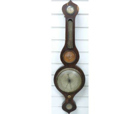 W Corke, Wolverhampton, 19thC mahogany barometer, the silvered dial with points of the compass-style centre and pierced hands