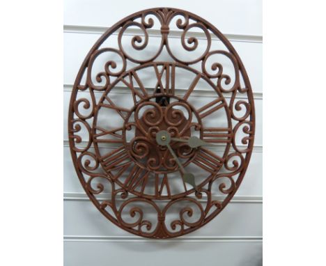 Newgate Chatsworth oval garden / patio clock in rust coloured finish with Roman numerals, 40cm maximum diameter