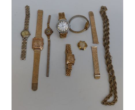 Seven various wristwatches including Dafnis De Luxe, Timex, 9ct gold cased example, etc together with a spare watch bracelet 