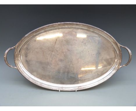 George V hallmarked silver twin handled large tray, Sheffield 1922 maker Harrison Brothers and Howson (George Howson), length