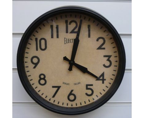 Newgate quartz school type wall dial clock with Arabic numerals, 'Electric' to dial, black finish to case, 24cm diameter