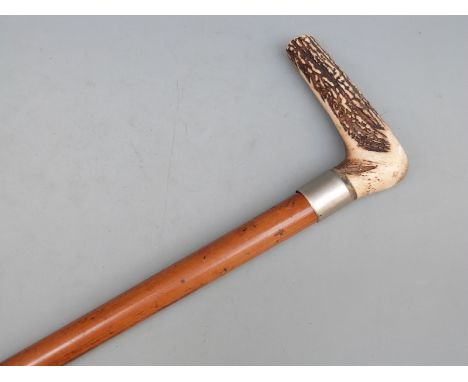 A deer horn handled walking stick 