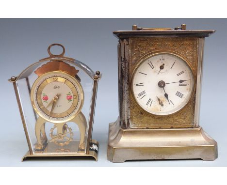 Badische Uhenfabrik c1900 silvered brass mantel clock, the 70mm paper Roman dial with secondary seconds and alarm-set dials, 