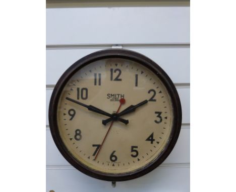 Smiths Sectric c1950s wall clock in bakelite case, Arabic bold numerals, red seconds sweep, 220mm dial