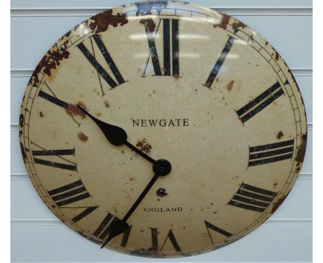 Newgate caseless quartz wall clock in distressed enamel finish with Roman numerals, 50cm dial