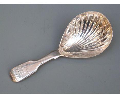 Victorian hallmarked silver fiddle pattern caddy spoon with shell shaped bowl, London 1846, maker Elizabeth Eaton, length 9cm