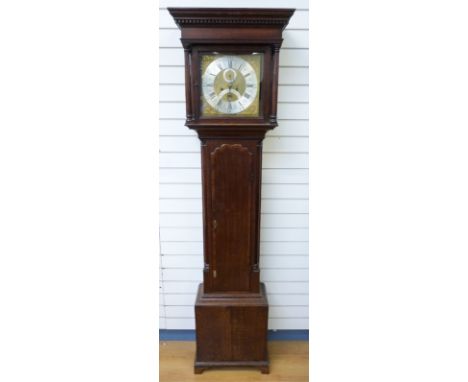 William Porthouse, Penrith, George III oak longcase clock, the square brass 31cm Roman dial with silvered chapter ring and Ar