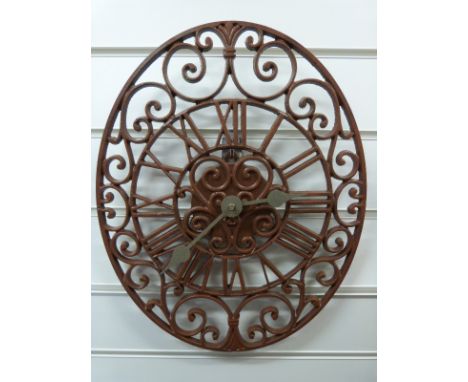 Newgate Chatsworth oval garden / patio clock in rust coloured finish with Roman numerals, 40cm maximum diameter