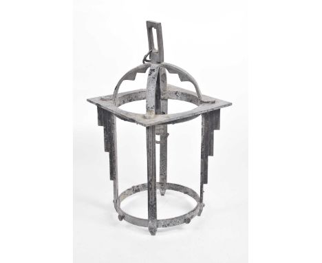 An Art Deco style hall lamp39cm high lamp with traces of black painted decoration.