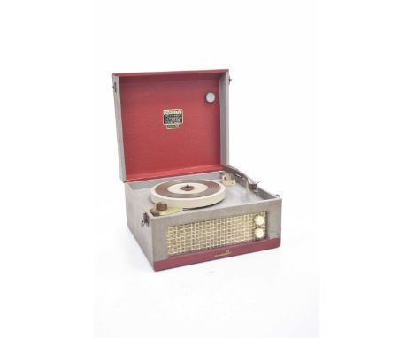 A Dansette Junior portable record player, mid to late 20th CenturyIn red and silver case.
