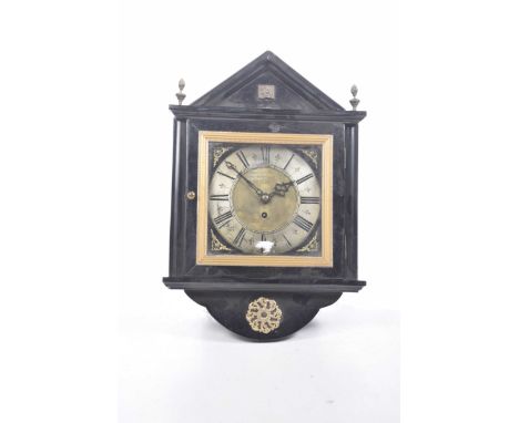 A 19th Century ebonised wall clock, Abraham Weston LewesThe architectural case with triangular pediment and gilt brass finial