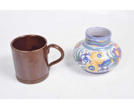 A Poole pottery vase of typical form mid to late 20th CenturyHeight 14cm, chico glazed brown jug with surprise frog inside (2