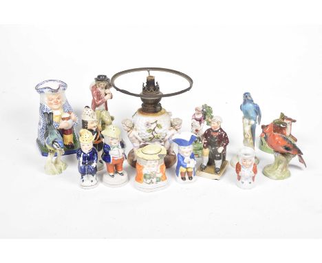 A small collection of various Staffordshire and ceramic itemsTo include a Meissen style lamp base, a collection of various St