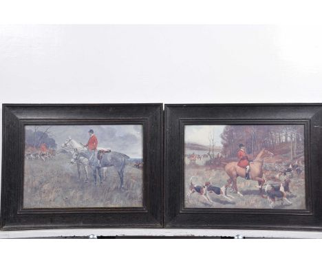 A pair of framed hunting prints, early 20th CenturyDepicting Huntsmen with Hounds, 26x37cm, framed and glazed.