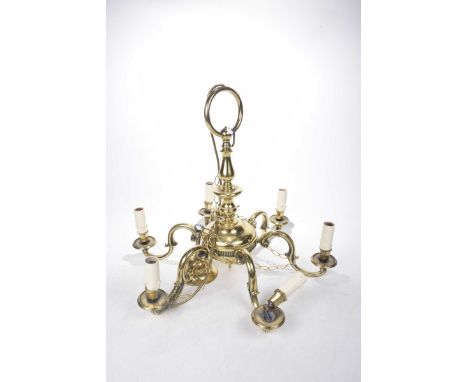 A brass six branch ceiling lamp, 20th CenturyOf a classical form, height 50cm.