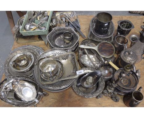 A large collection of various silver-plated and EPNS items To include wine coasters, epergnes, sauce jugs, salvers, trays, ca