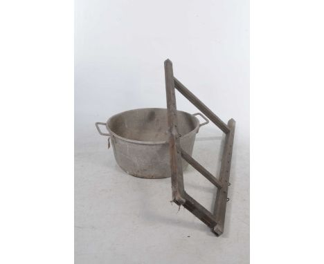 Wooden step ladders, wooden easel and alloy two handled tubVintage folding ladders and easel along with a two handled circula