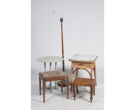 Five items of furnitureTo include a painted Lloyd Loom style circular occasional table and a second glass top Loom type table