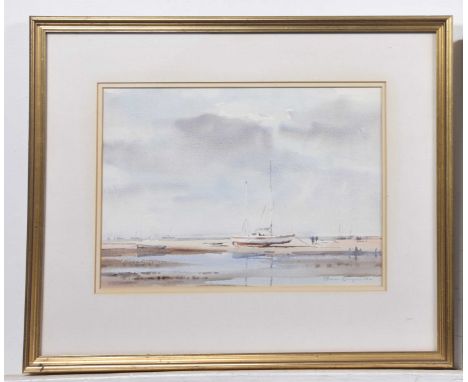 James Longueville R B S A (born 1943) 'High and dry, West Kirby' Watercolour dated 1984, signed, label verso from the James L