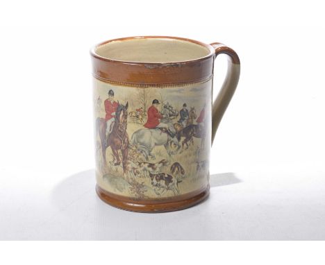 A substantial Moira pottery mug, early 20th CenturyThe 22cm high mug decorated with hunting scenes. 