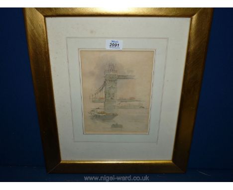 A framed and mounted unsigned Print depicting Tower bridge.