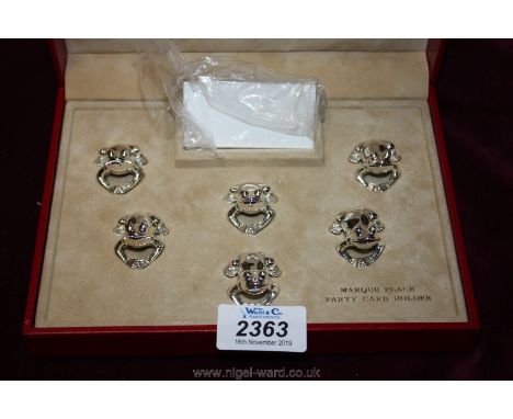 Six frog, silver plated place settings/card holders.