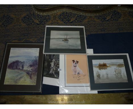 A quantity of pictures including a Helen Shellard photograph, a Debbie Gillingham limited edition print of a terrier, a H.V. 