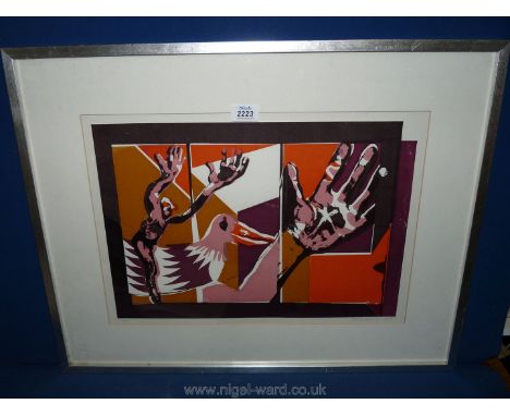 A linocut/ woodblock Print entitled 'Hoillo'' by Manke Dowzine 1978, 67 x 53 c., signed