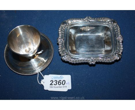 A silver Egg cup on stand, Sheffield plus a silver trinket Tray 4" long, Sheffield 1892 stamped HH - Henry Harrison and Howso