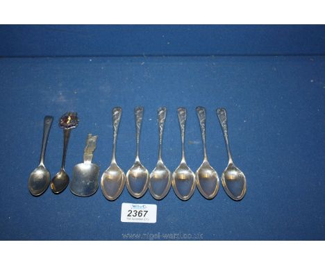 A quantity of Spoons, six being silver, plus three stainless steel including caddy spoon.