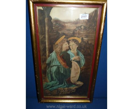 An early 20th c. Medici Print, of two angels in gilt frame