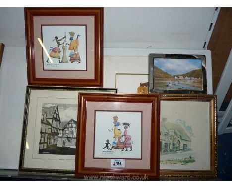 A Print of Weobley, Herefordshire by Peter. J.Manders, Print by Graham Hadlow of Solva, Pembrokshire, two prints by Lucy M. W