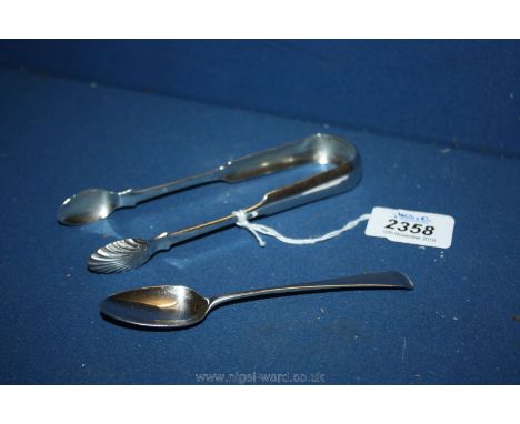 A 19th c. Silver sugar Tongs with shell shape terminals Glasgow hallmark for 1838 stamped J.M. for John Mitchell or J. Murray