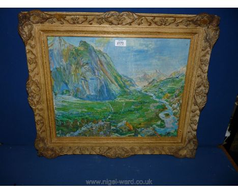 An Oskar Kokoschka Print of a view in the Rhone Valley in moulded frame.