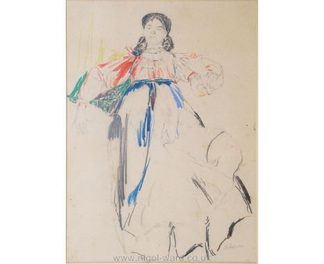 Philip Andreevich Maliavin, Russian artist, 1869-1940, depicting young peasant "The Woman", coloured Pencil on paper, signed 