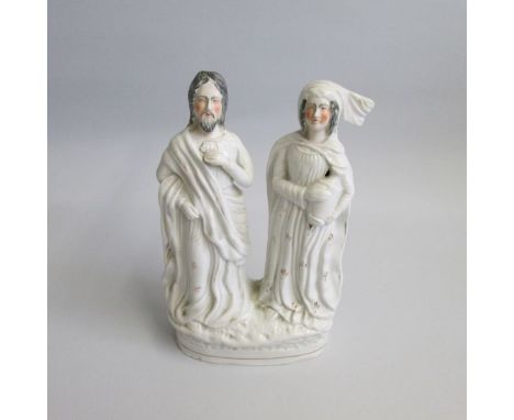 A &nbsp;Rare Staffordshire Portrait Figure of Jesus and the woman of Samaria, with the two standing separately on an oblong b