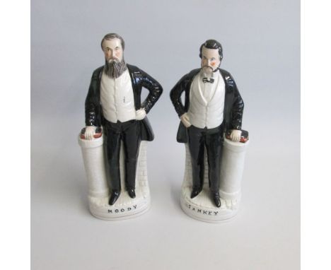 A Rare pair of Staffordshire Portrait figures of Moody and Sankey. 

Moody, titled in black capitals. Figure of Dwight Lynam 
