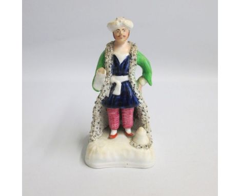 A Staffordshire figure of a Turkish gentleman, dressed in a green coat with ermine trim.
Date: Circa 1850
Size: 15.5cm H
Cond