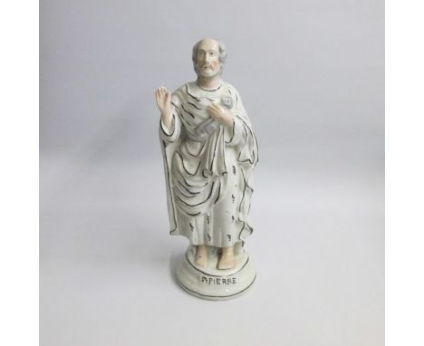 A&nbsp; Rare Staffordshire Portrait Figure of St.PIERRE, titled in raised black capitals.&nbsp; St Peter is shown standing on
