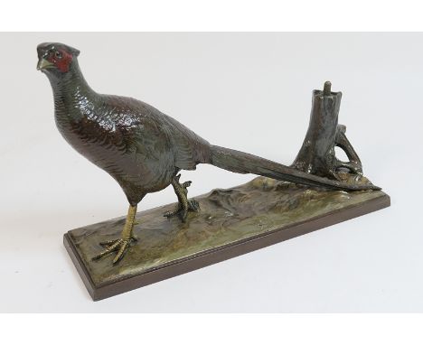 Cold painted spelter pheasant table lighter, 31cm